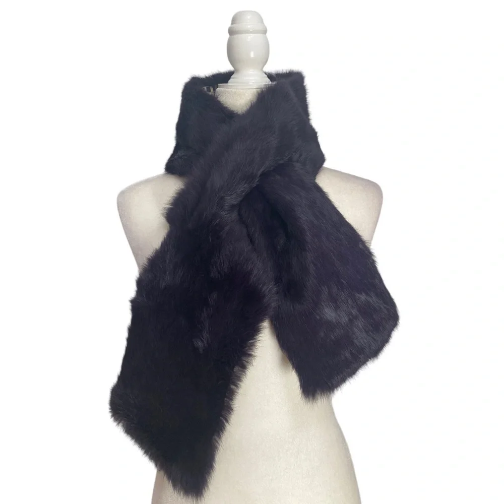 Tory Burch Rabbit Fur Pull Through Scarf NWT in Majestic Purple